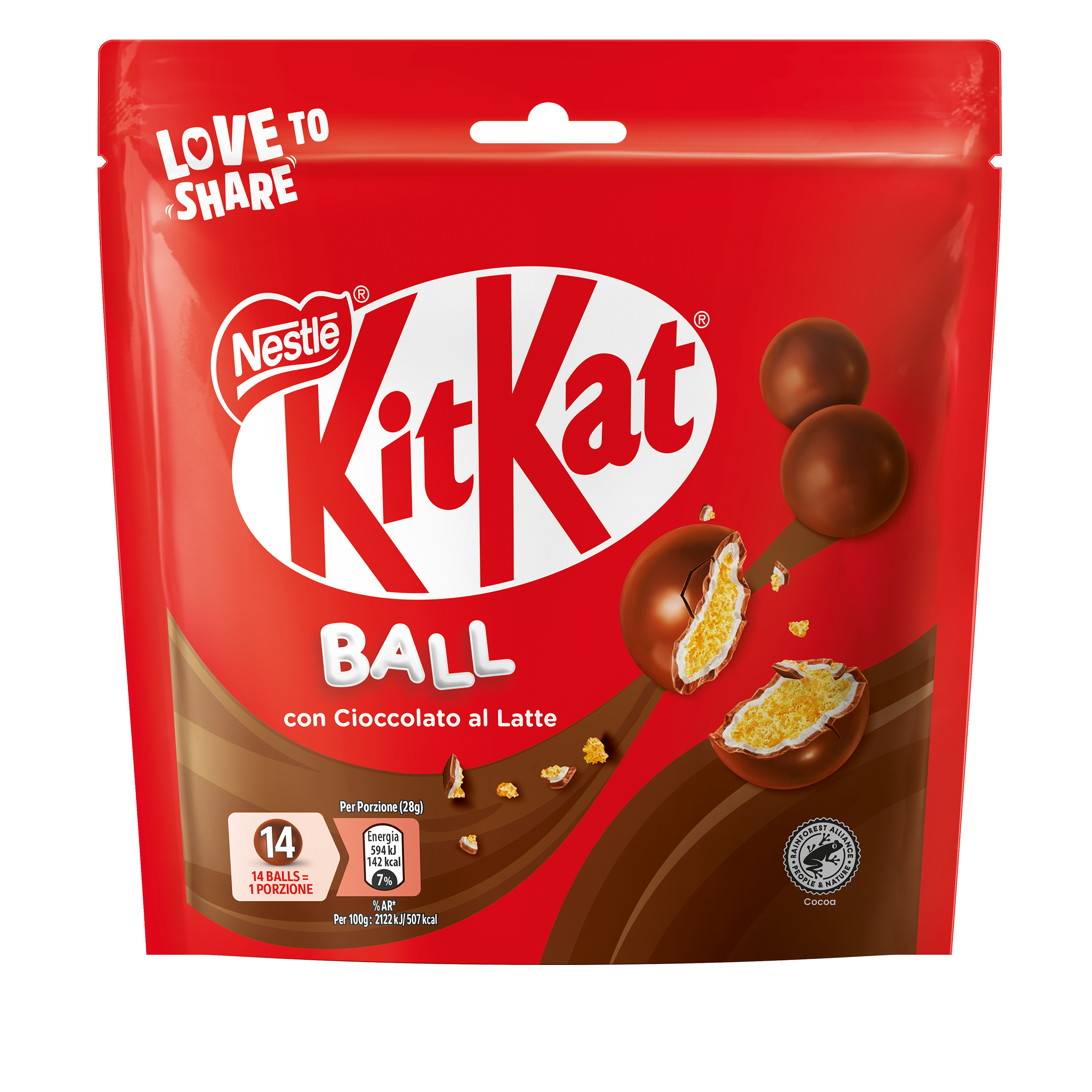 KITKAT BALL: TUTTO IL GUSTO ICONICO DI KITKAT SNACK RACCHIUSO IN UN FORMATO PRATICO E GUSTOSO. KitKat rivoluziona ancora una volta il momento del break con KitKat Ball, piccole palline croccanti perfette per spezzare la giornata e concedersi una pausa tutta da condividere